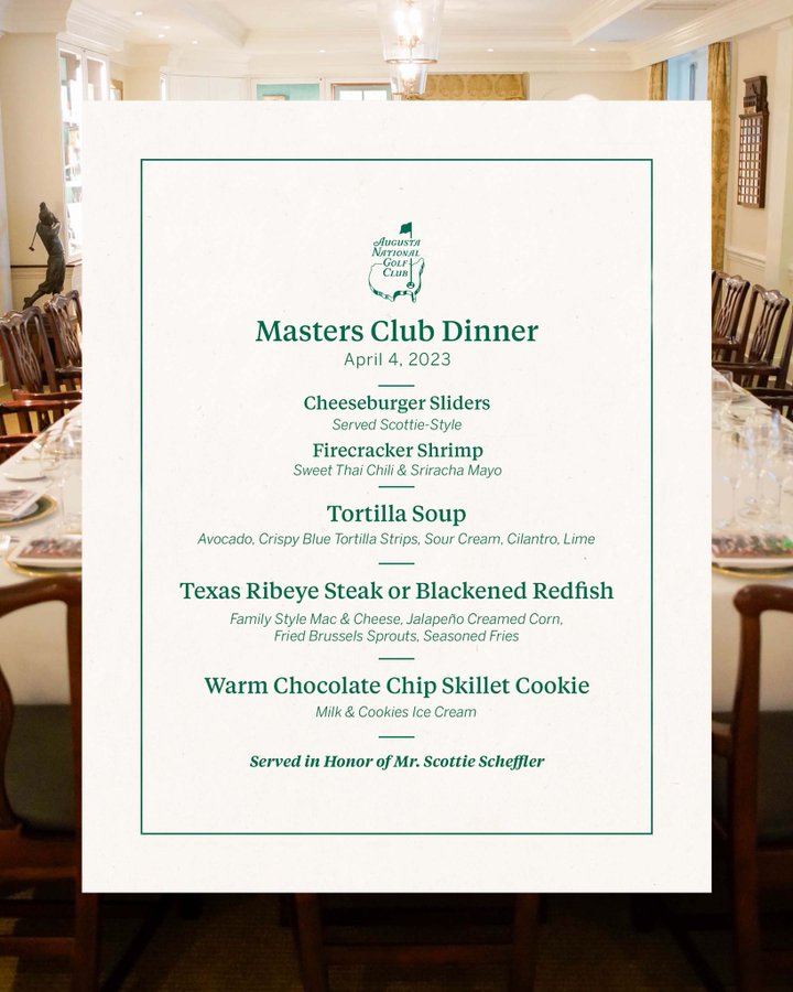 the masters champions club dinner menu 2023