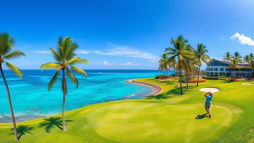 beachfront golf with lush scenery