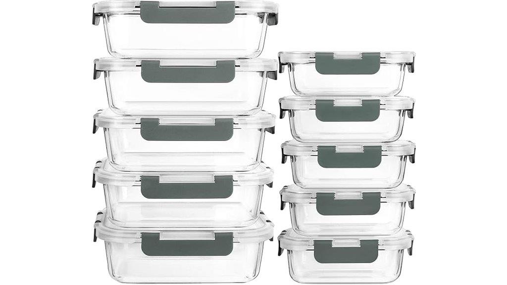 ten glass food containers