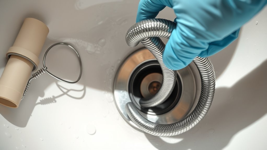 use drain snake or hanger