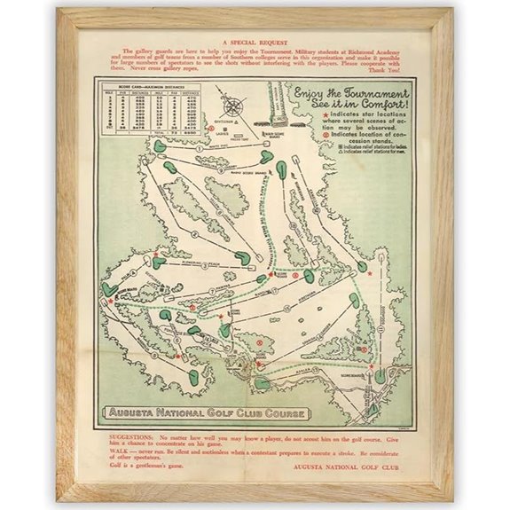 Vintage Augusta National Golf Map 1954 Wall Art
