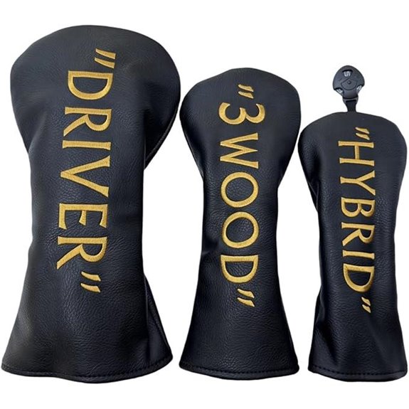 Golf Club Headcover for 3 Wood Black & Gold Leather
