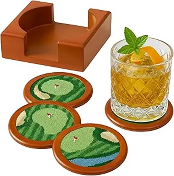golf themed needlepoint coasters