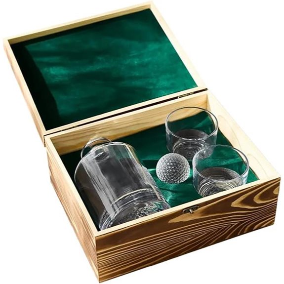 Golf Whiskey Decanter Gift Set with Glasses and Wood Box