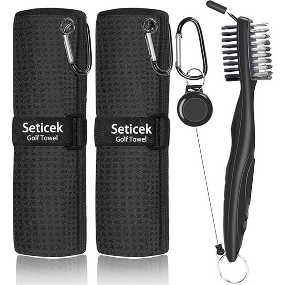 Golf Towel & Club Brush Set (Black 2 Pack)