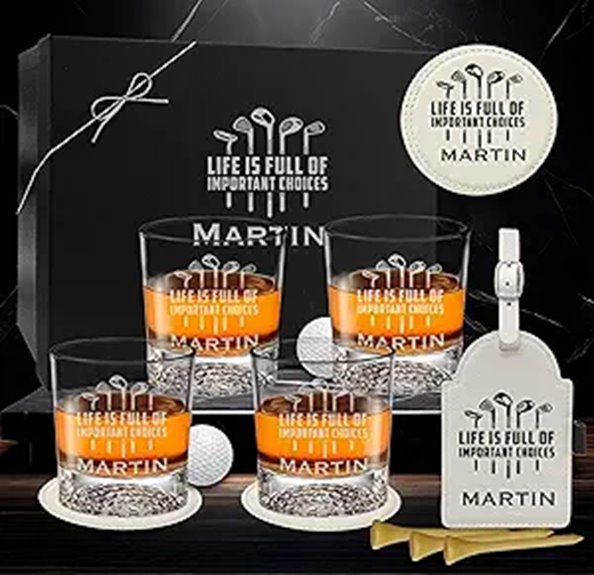 Golf Whiskey Glasses Set – Engraved 9 oz Bourbon Glasses