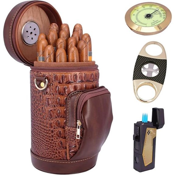 AMANCY Leather Cigar Case with Cutter & Lighter Set