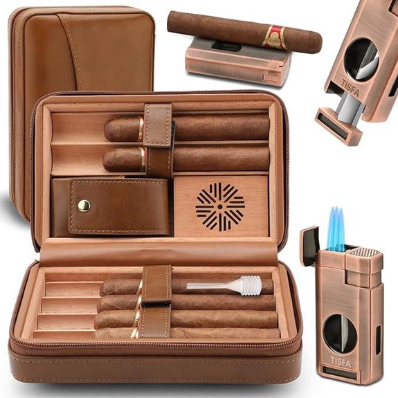 TISFA Leather Cigar Humidor Set with Lighter & Cutter