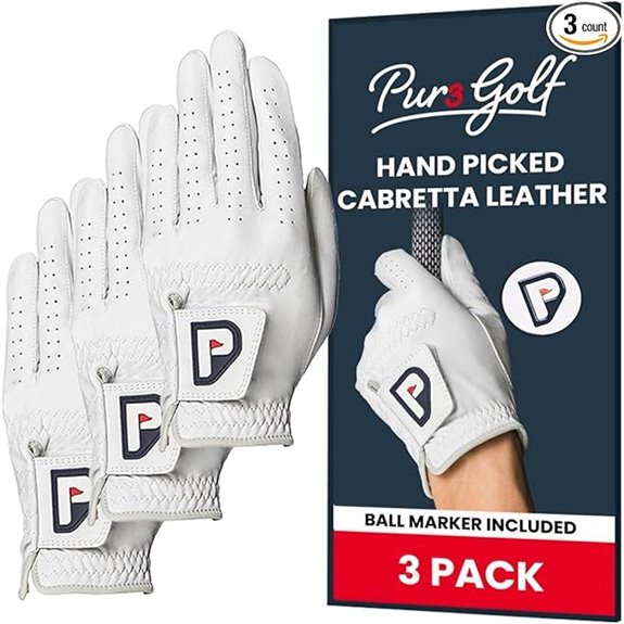 PUR3 Men’s Leather Golf Gloves Multi-Pack with Marker