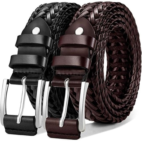 KEMISANT Men's Woven Leather Belt 2-Pack
