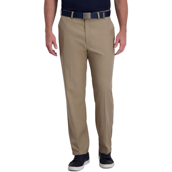 Haggar Mens Cool Right Performance Flex Solid Classic Fit Flat Front Pant