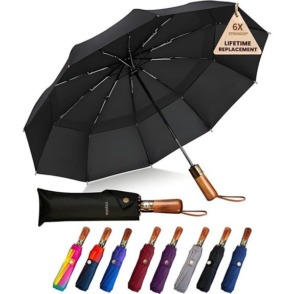 windproof wooden golf umbrella