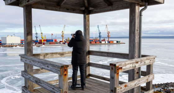 timber observation tower reinterprets kola bay’s industrial shoreline in russia